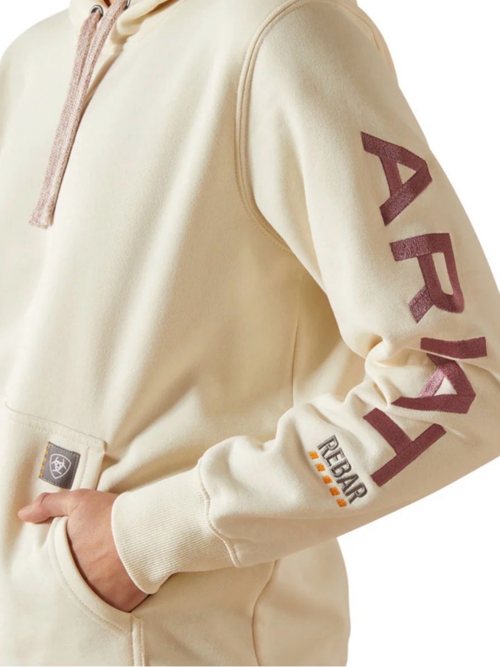 Ariat Cream Hoodie with Pink Script Sleeve - Picture 3 of 8